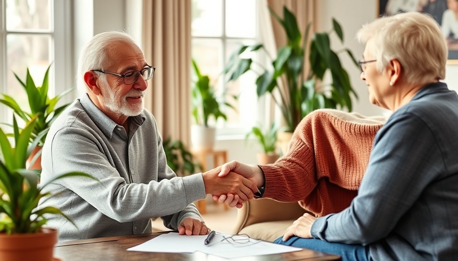 Elderly couple in cozy living room discussing retirement plans.