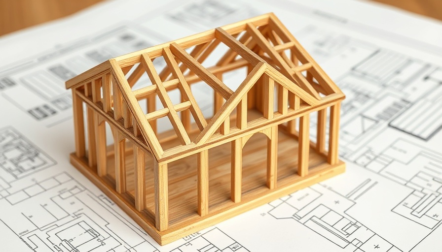 Wooden house model on blueprints for newly built homes.