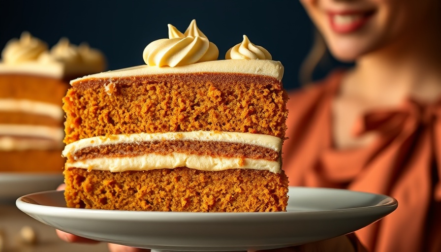 Julie Andrews carrot cake recipe with image of carrot cake and elegant woman.