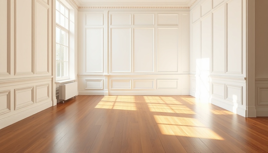 Bright room with provincial stained floors and white walls.