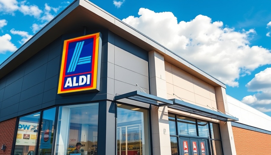 ALDI storefront with colorful logo on a clear day.