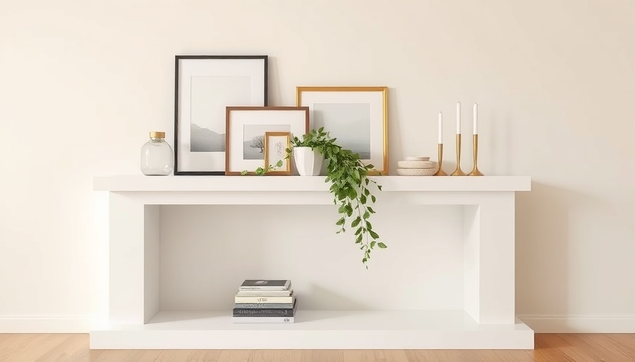 Minimalist white fireplace mantel poorly decorated with mismatched items, highlighting common fireplace mantel decorating mistakes.