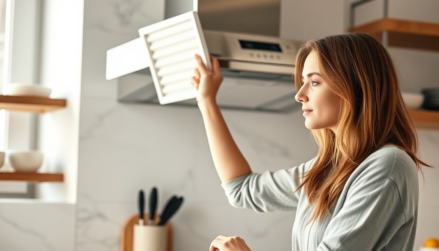 Woman inspecting range hood filter in modern kitchen, how to clean your greasy range hood filter