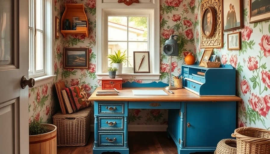 Colorful budget-friendly workspace with a vintage desk.