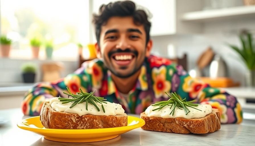 Homemade chive mayonnaise recipe with smiling individual and toast