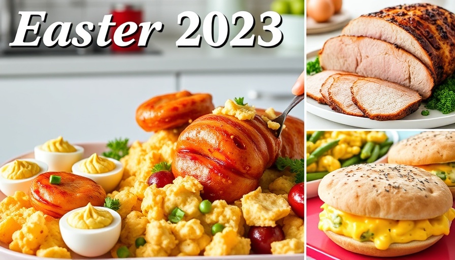 Easter Meal Plan 2025 collage with deviled eggs, ham, sides.
