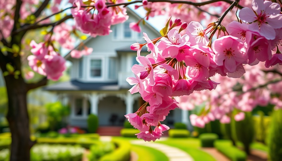 Make an offer that stands out this spring with vibrant cherry blossoms and a house in the background.