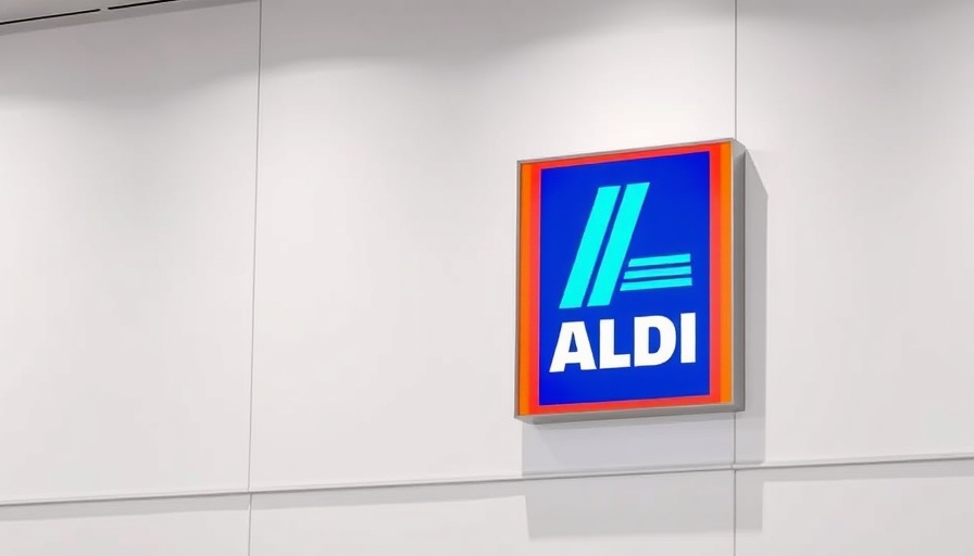 Minimalistic Aldi store sign on white wall.
