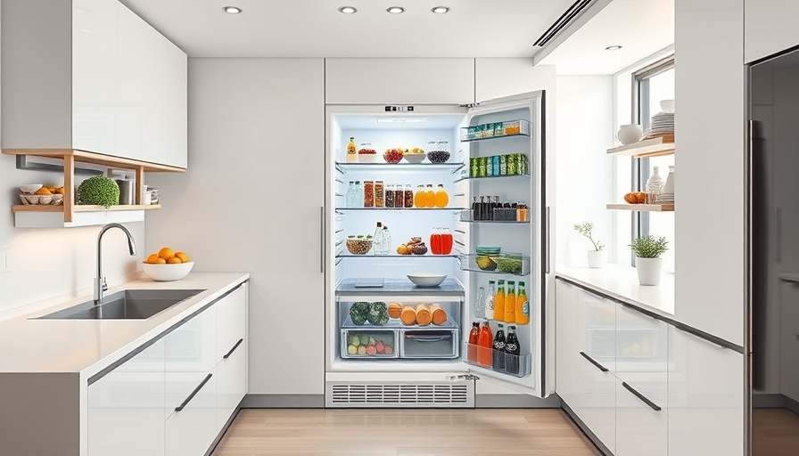 Neat fridge organization in modern kitchen with vegetables and drinks.