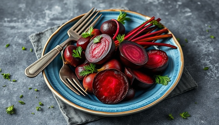 Vibrant roasted beets recipe with silverware on a plate.