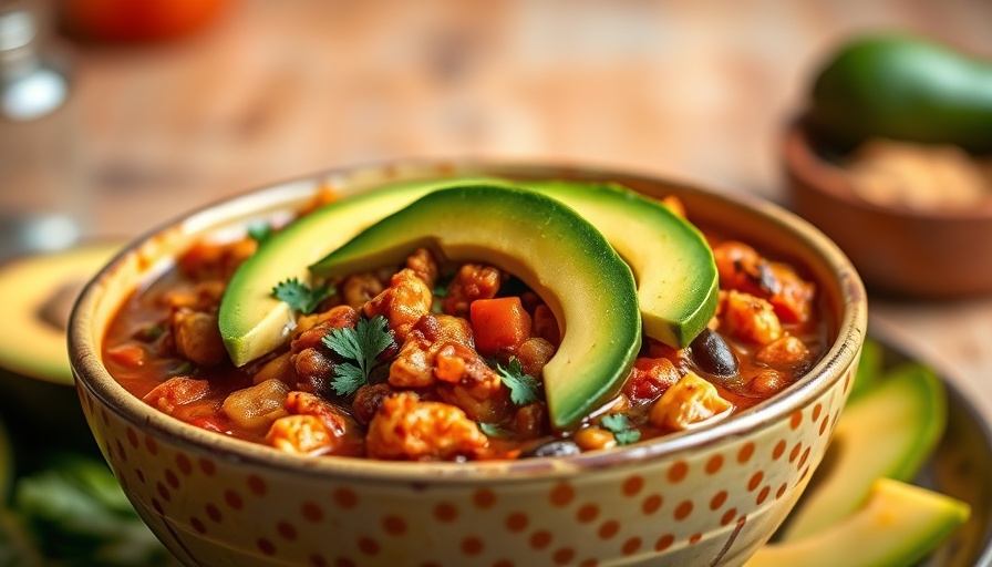 Pioneer Woman's Chipotle Chicken Chili with avocado slices