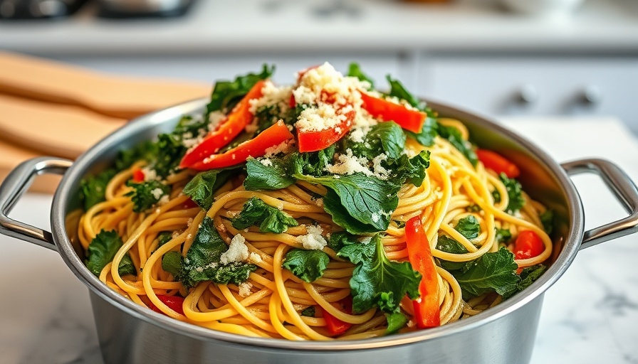 Budget-friendly vegetable spaghetti pan with colorful veggies and parmesan.
