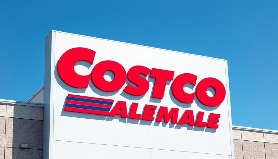 Costco Wholesale sign on building exterior against blue sky.