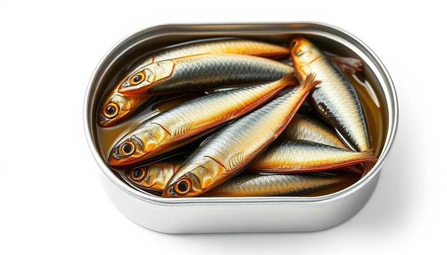 Open tin of best tinned anchovies on white background