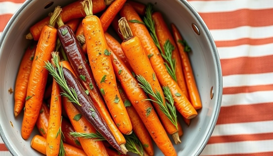 Vibrant roasted carrots with herbs in a pan for fun recipes.