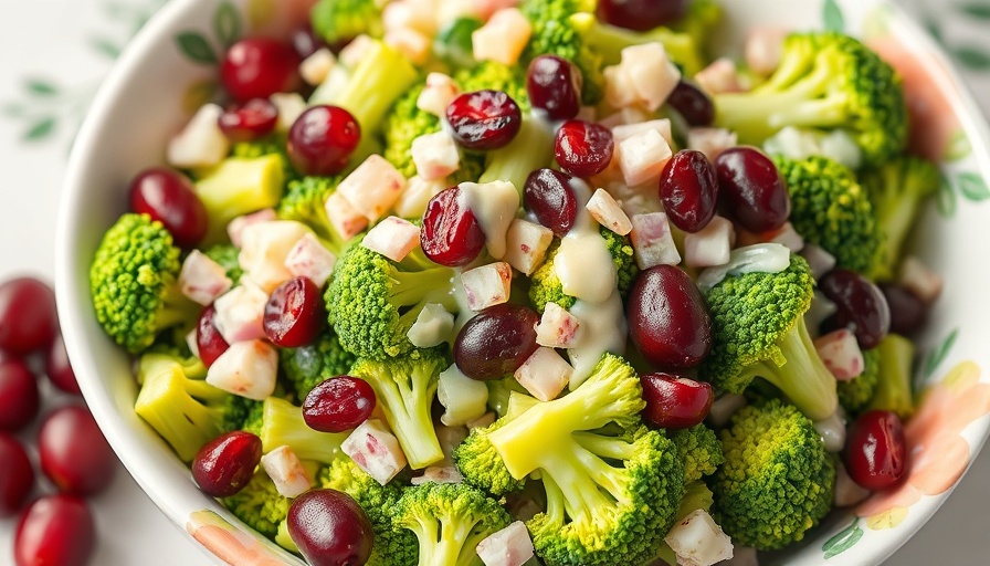 Dolly Parton's Broccoli Salad in a bowl with cranberries and onions.
