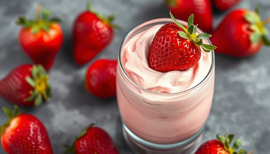 Homemade strawberry mousse in a glass with strawberries.
