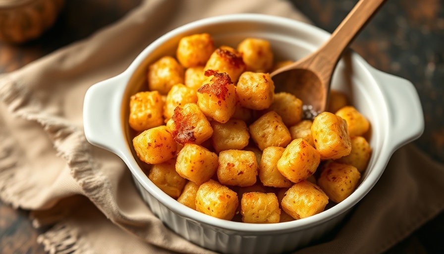 Retro casserole recipe featuring golden tater tots and vegetables.