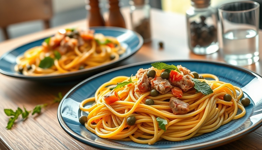 Delicious canned tuna spaghetti recipe with capers and herbs.