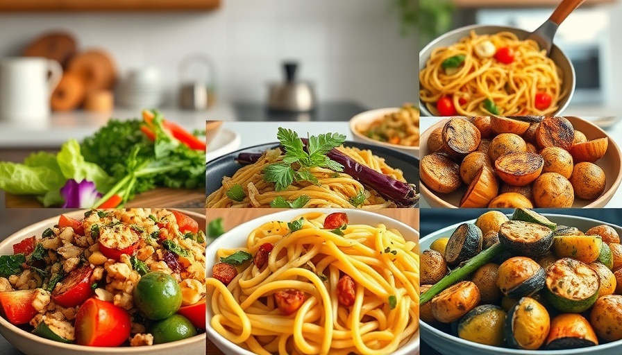 Collage of diverse, appetizing meals for a weekly meal plan for May 5, 2025.