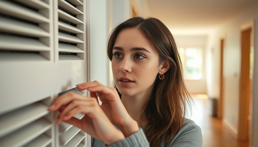 Young woman adjusting HVAC dampers in a bright hallway.