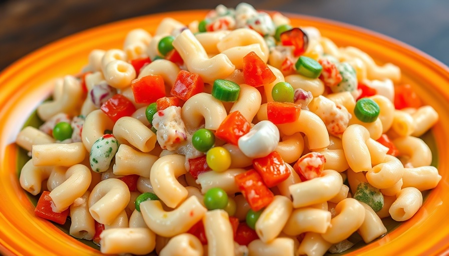 Best Macaroni Salad Trick with colorful vegetables on a green plate.