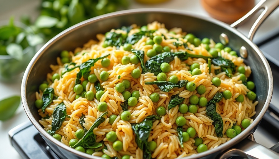 Delicious orzo dish with peas and spinach for a quick 20 minute dinner recipe.