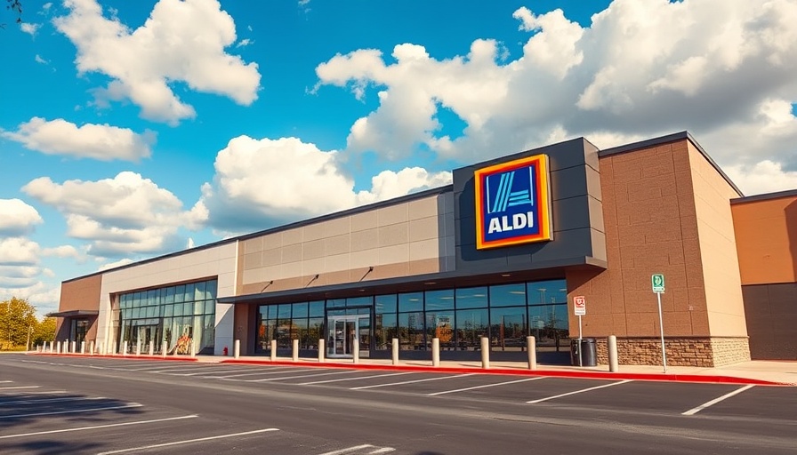 ALDI store exterior with blue sky and clouds