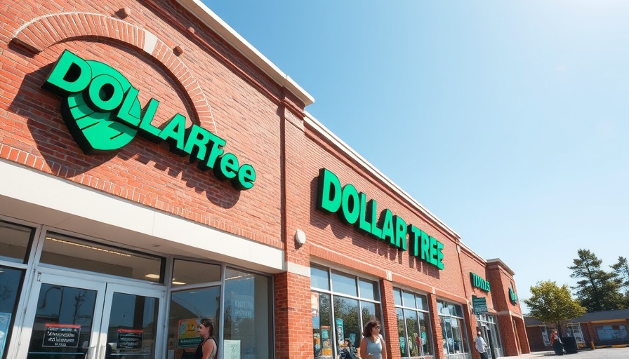 Brightly lit Dollar Tree storefront with distinct red brick design.