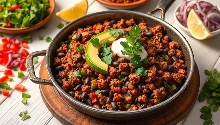 Easy skillet dinners with vibrant garnishes on a rustic table.