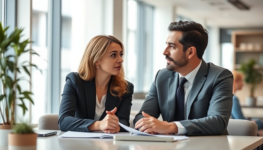 Professionals discussing home selling strategies in a bright office.