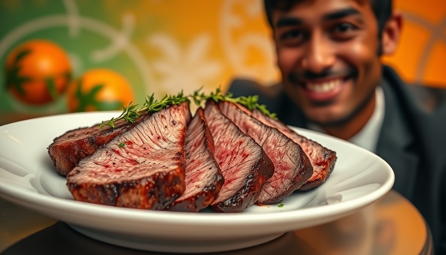 Delicious Steak Oreganato Recipe alongside a smiling man.