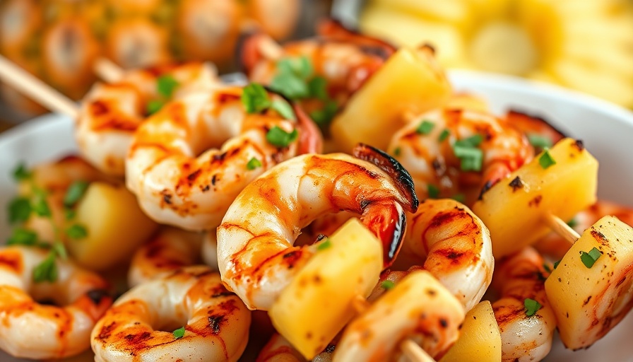 Grilled shrimp kabobs with pineapple, vibrant and juicy.