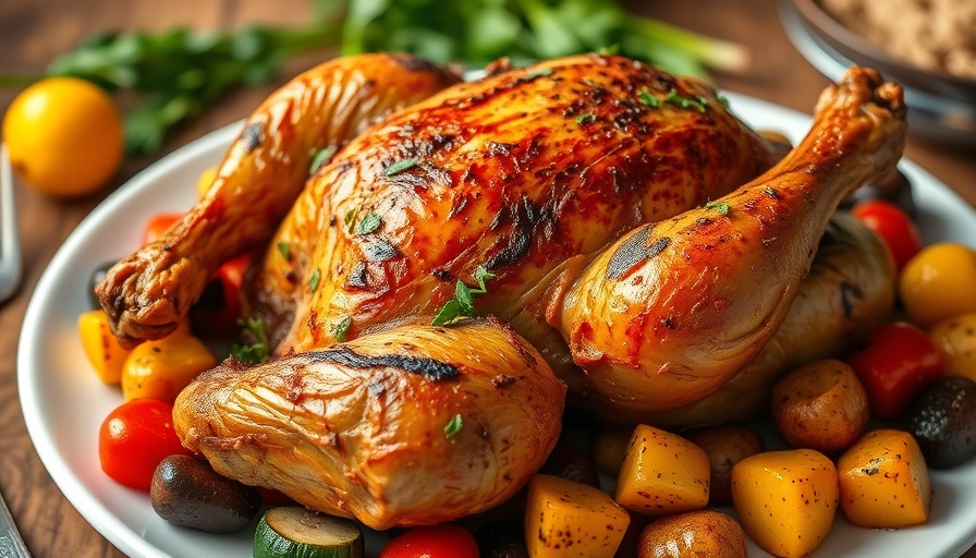 One-pan roast chicken with vegetables on a white plate