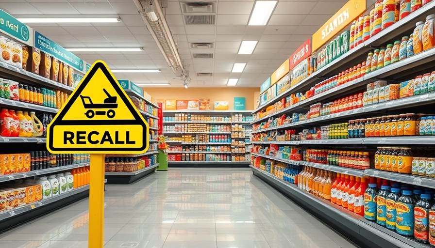 Grocery aisle with a recall sign indicating food recall.