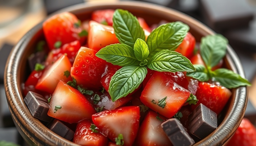 Fresh strawberry salsa with mint in ceramic bowl, easy recipes for strawberry salsa.