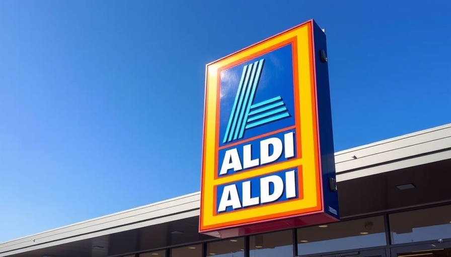 ALDI store sign with vibrant colors on a sunny day.