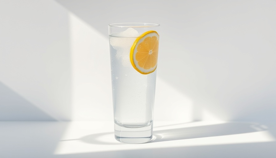 Highball glass with lemon slices and sparkling water.