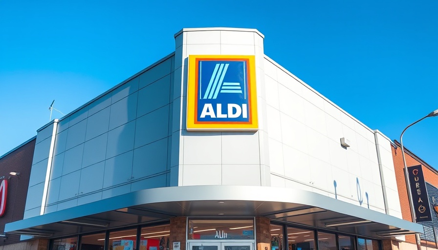 ALDI store front with logo under clear sky