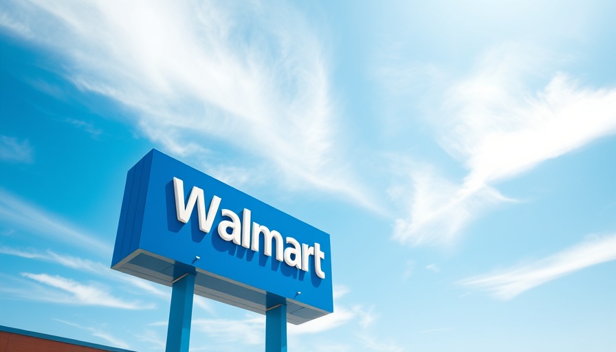 Walmart sign against blue sky with clouds.