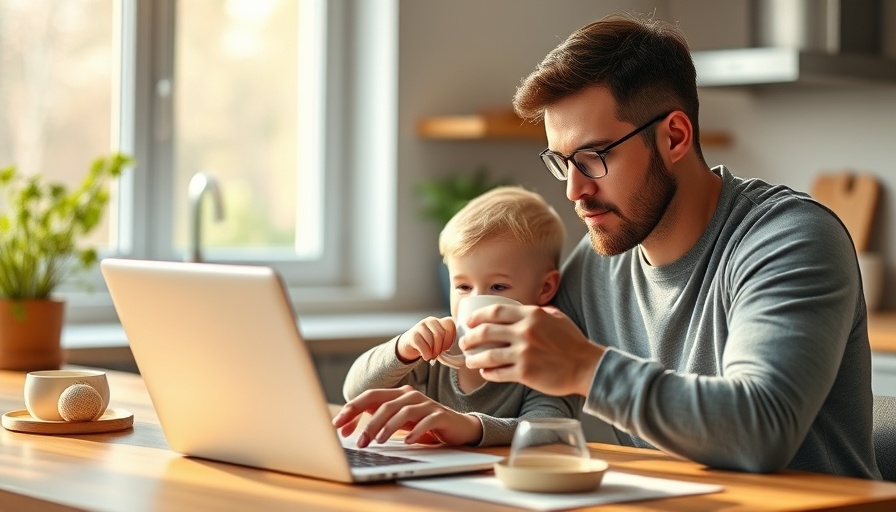 Father and child at home, working on day-to-day tasks, 3% mortgage rate moving.