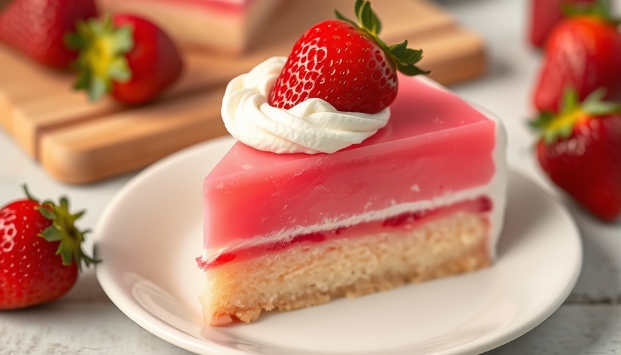Easy Jell-O cake slice with strawberry and cream