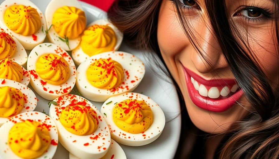 Oprah's Deviled Eggs Recipe with paprika and herbs, vibrant pop art style.