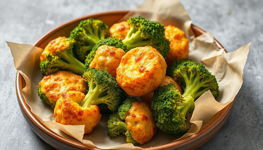 Cheesy Broccoli Bites on a ceramic plate with parchment paper.