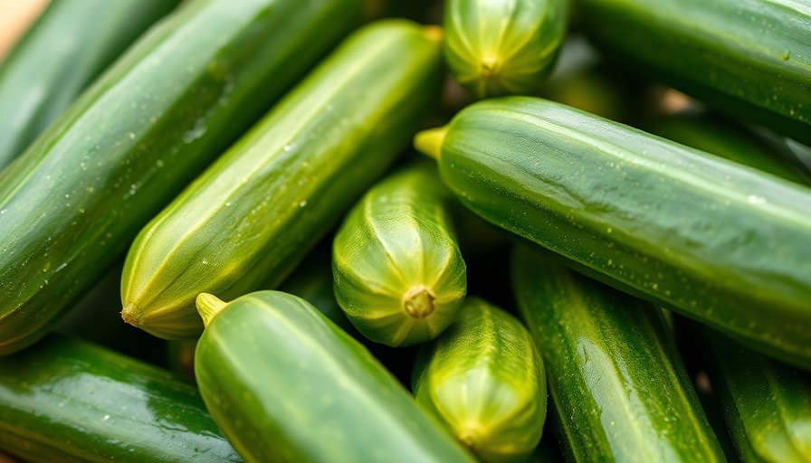 Close-up of cucumbers with recall notice for salmonella.