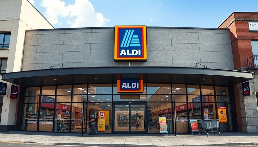 Modern ALDI storefront with logo and inviting entrance.