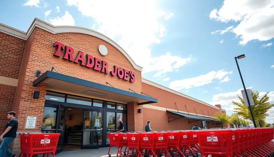 Trader Joe's store entrance with red carts and signage.