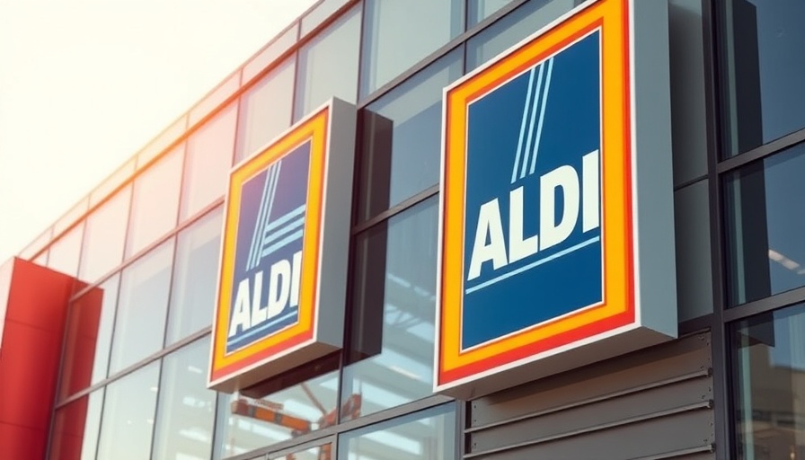 ALDI store sign on modern building facade for frozen pizza review.