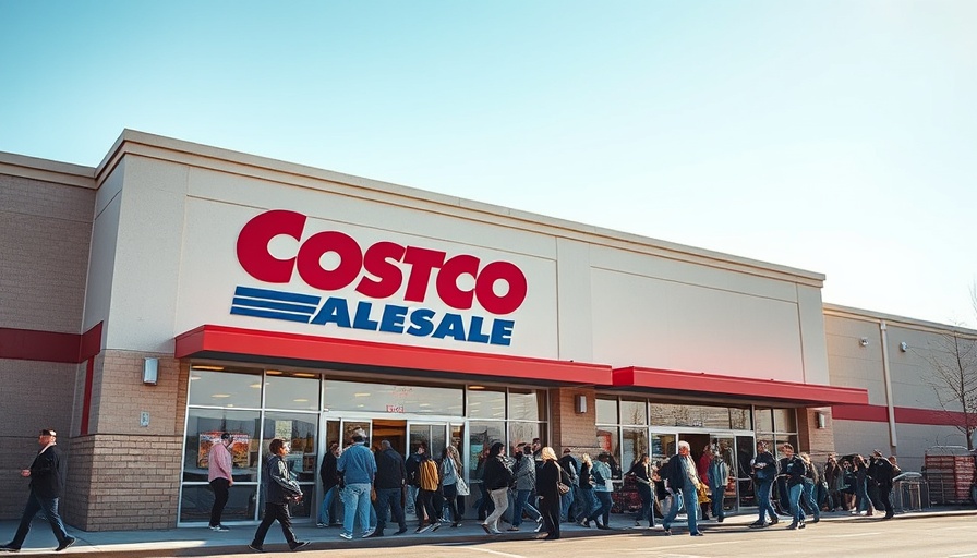 Costco Wholesale exterior with customers entering and exiting.