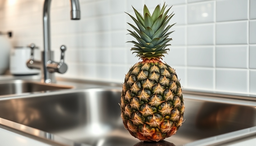 Whole pineapple on kitchen sink illustrating how to store pineapple.